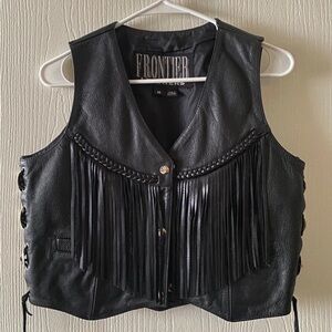 Frontier Leathers fringe leather vest biker western vintage